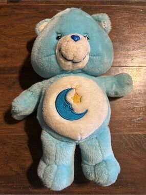 Care Bears Light Blue Moon Face Plush Bear - Soft Star Belly Patch